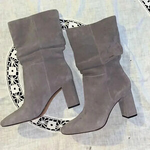 Banana Republic grey suede slouchy heeled boots